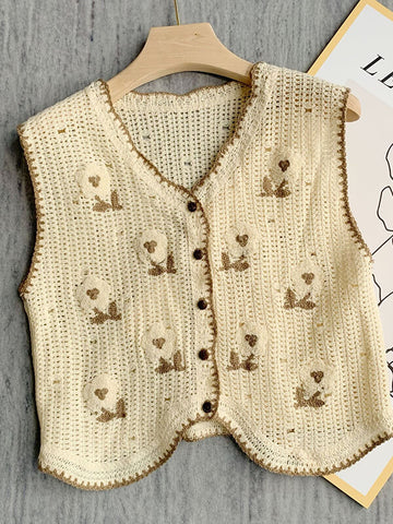 Airchics gilet crochet fleurie femme mode